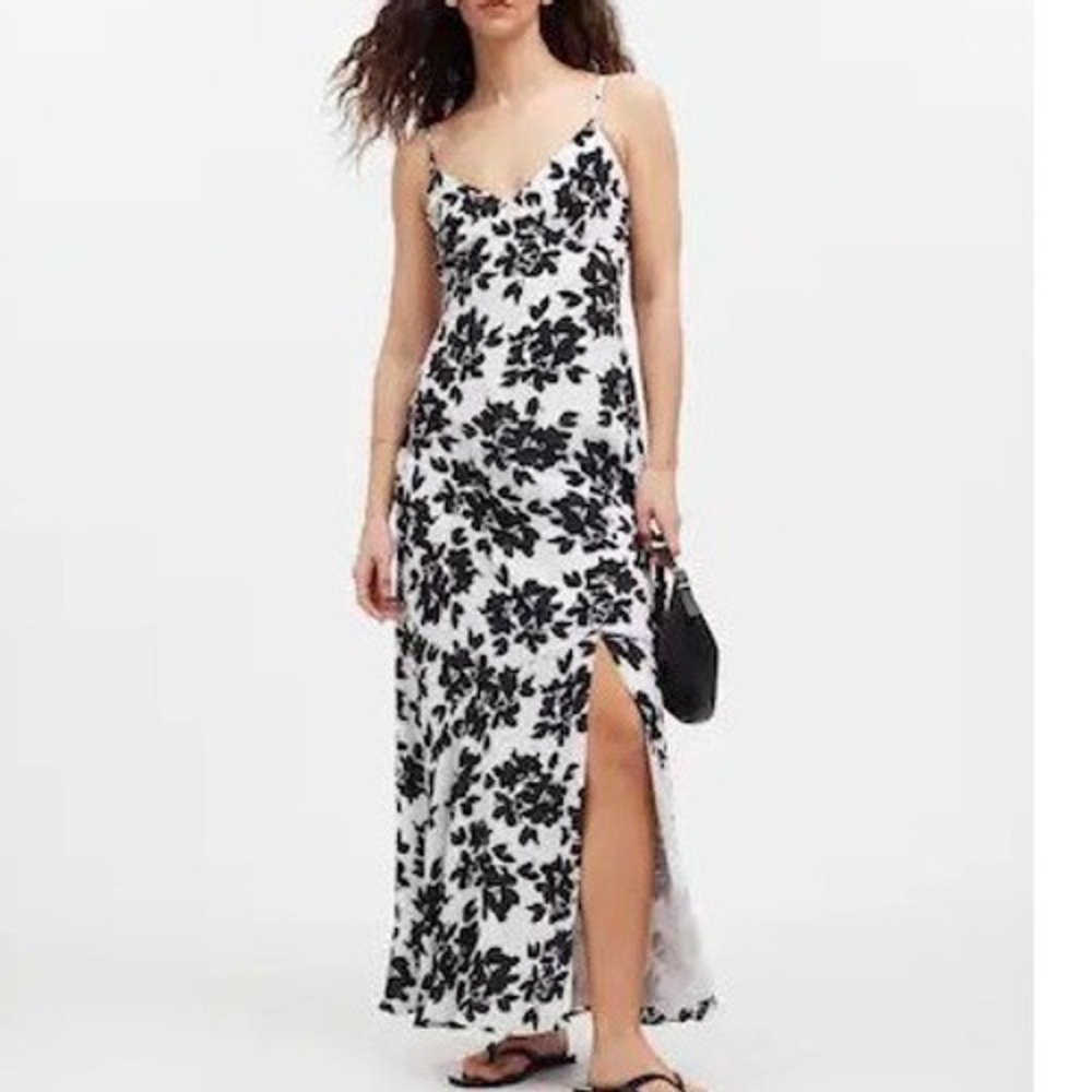 Madewell Floral Crinkle Maxi Dress Slit Back Cutout Smocked garden party